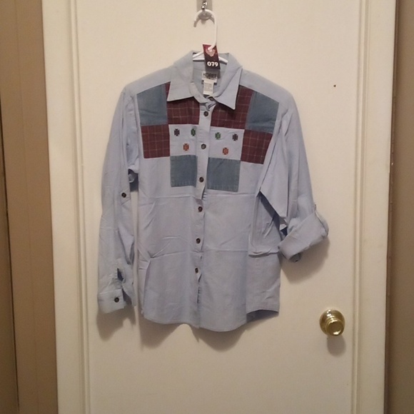 Koret City Blue Mid To Long Sleeve Patchwork Blouse - Medium - Picture 1 of 8